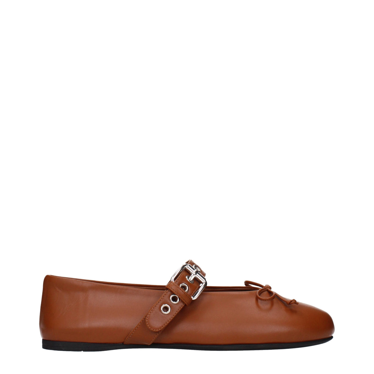 Miu Miu Leather Mary Jane Ballet Flats - Cognac Brown