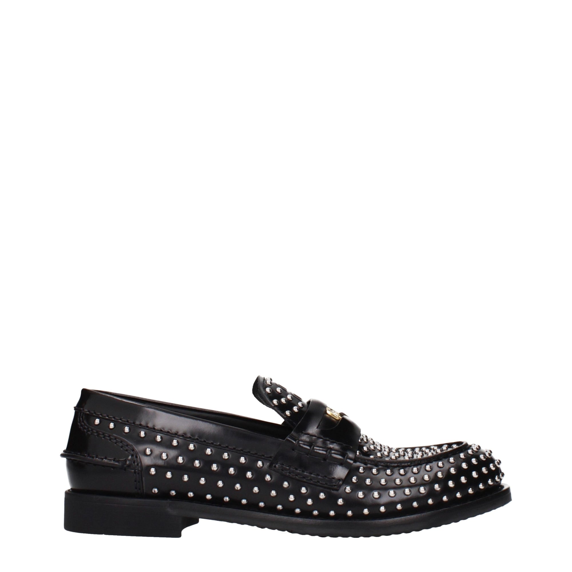 Miu Miu Studded Brushed Leather Penny Loafers - Black