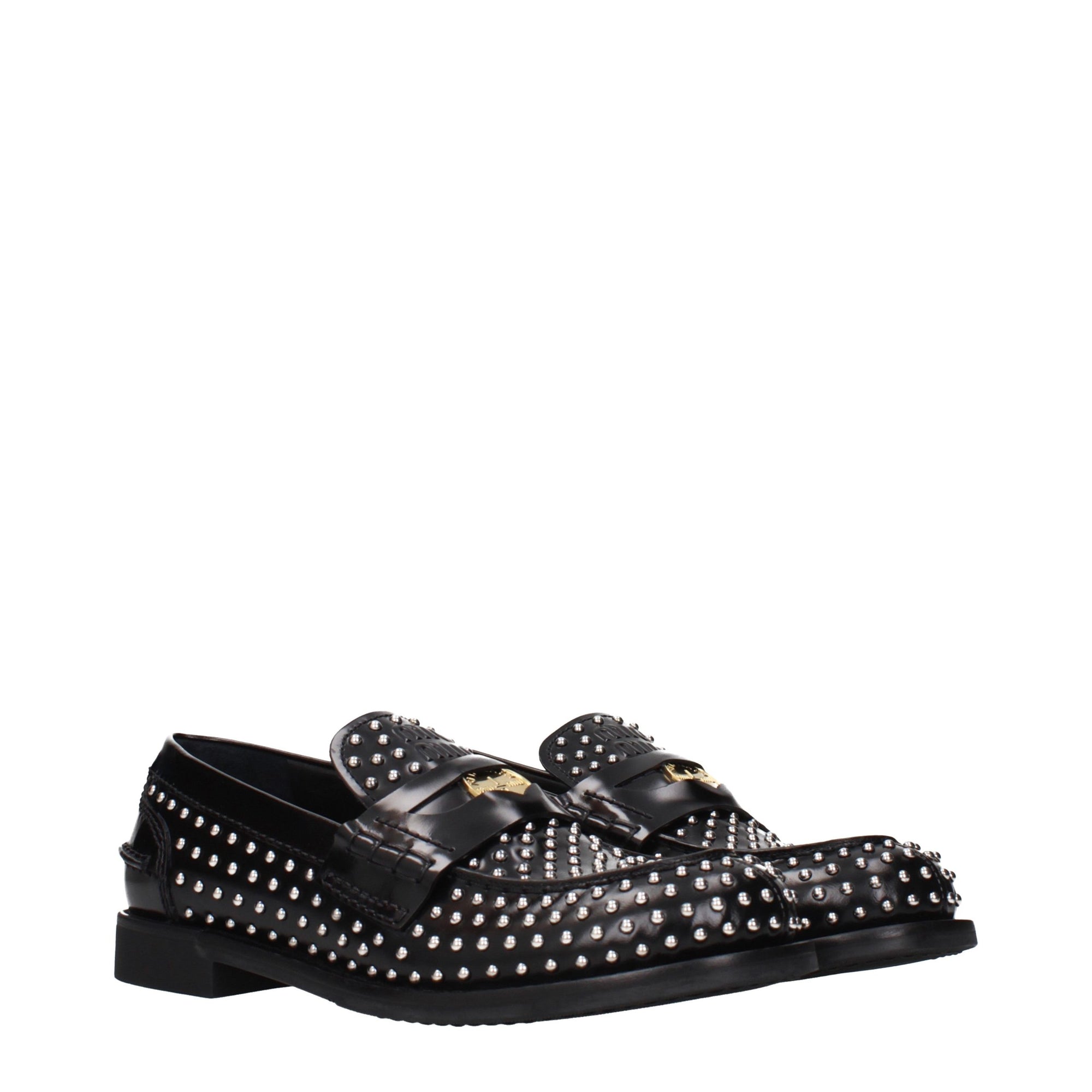 Miu Miu Studded Brushed Leather Penny Loafers - Black