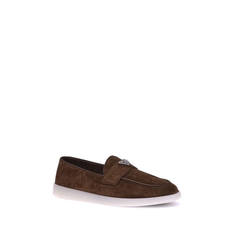 Prada Leather Suede Slip-On Loafers - Brown