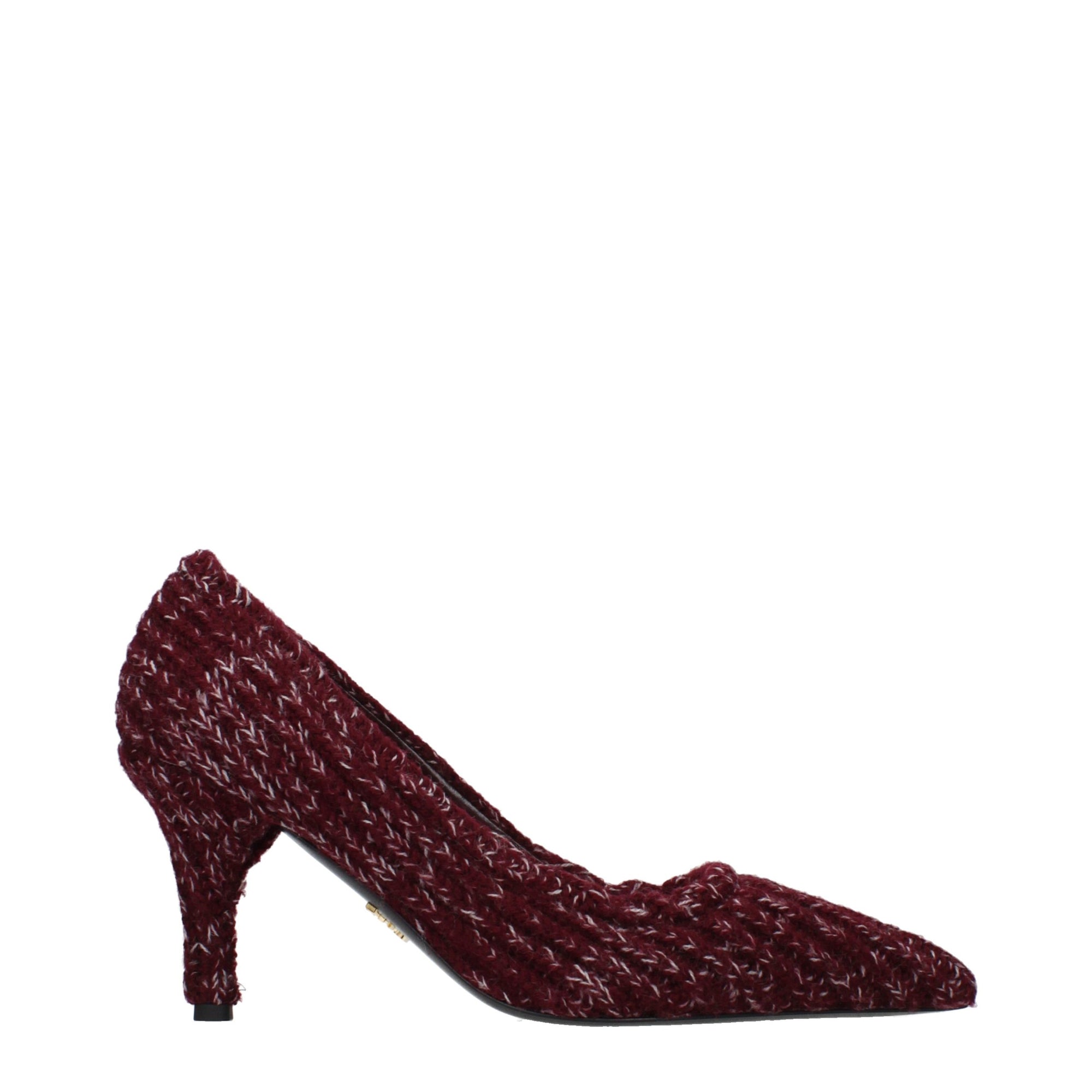 Prada Melange Knitted Pointed Toe Pumps - Burgundy Red