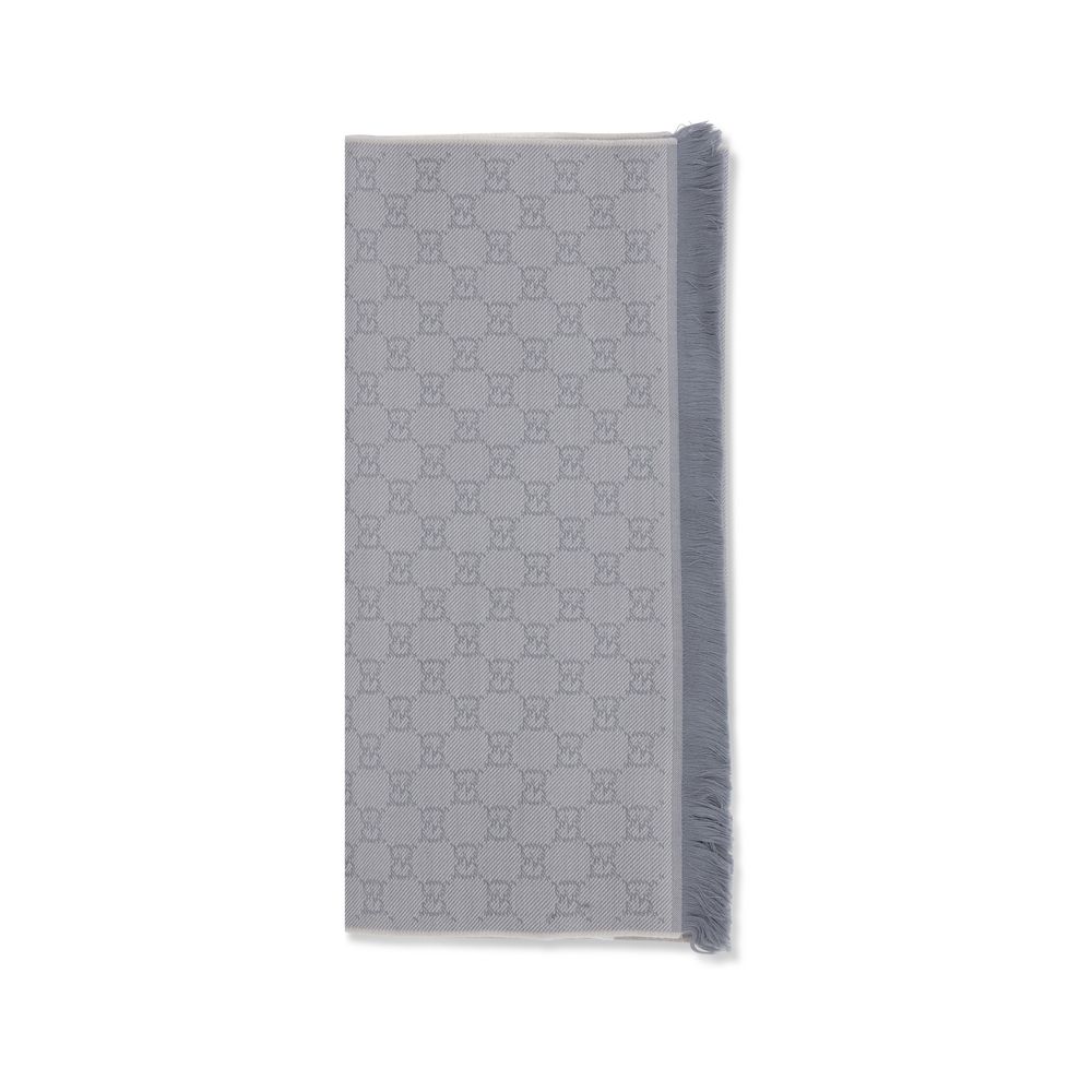 Gucci GG Supreme Embroidered Wool Scarf - Light Gray/Grey