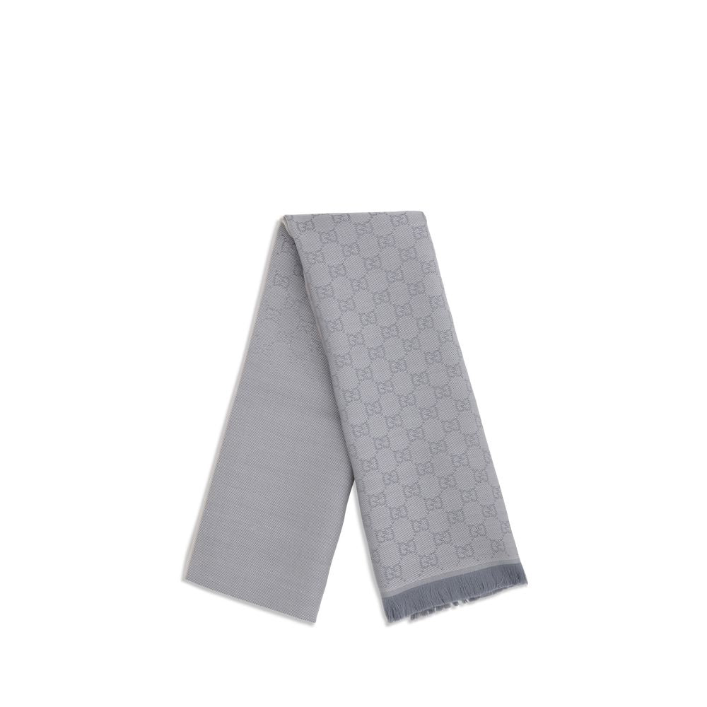 Gucci GG Supreme Embroidered Wool Scarf - Light Gray/Grey