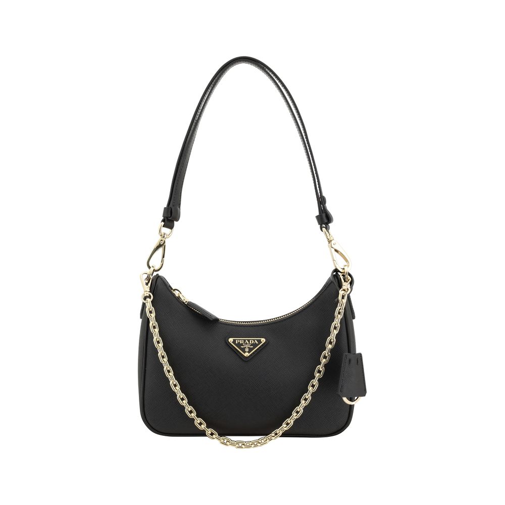 Prada Re-Edition Mini Saffiano Leather Shoulder Bag - Black