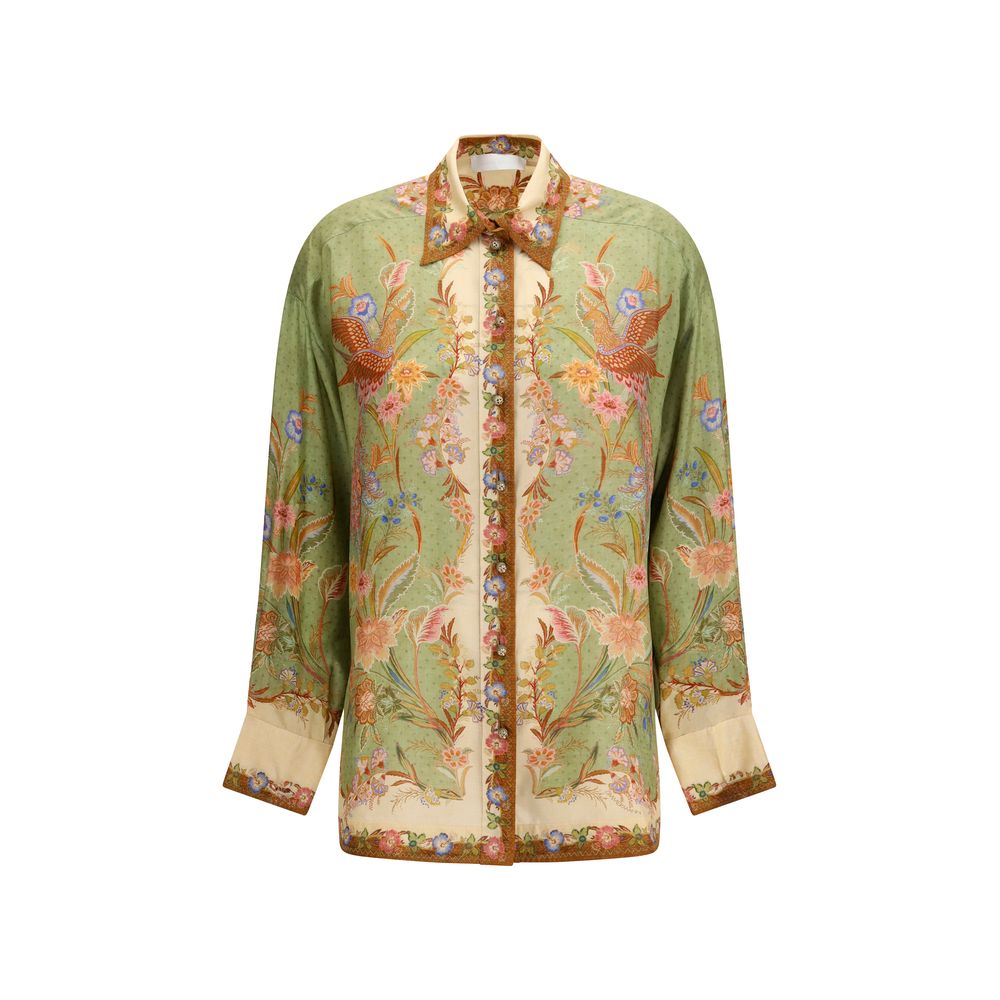 Zimmermann Indra Printed Pattern Silk Shirt - Multicolor/Green