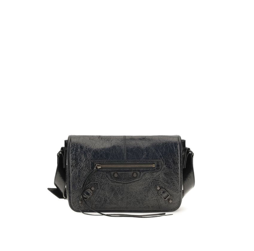Balenciaga Le City Flap Messenger Leather Shoulder Bag - Black