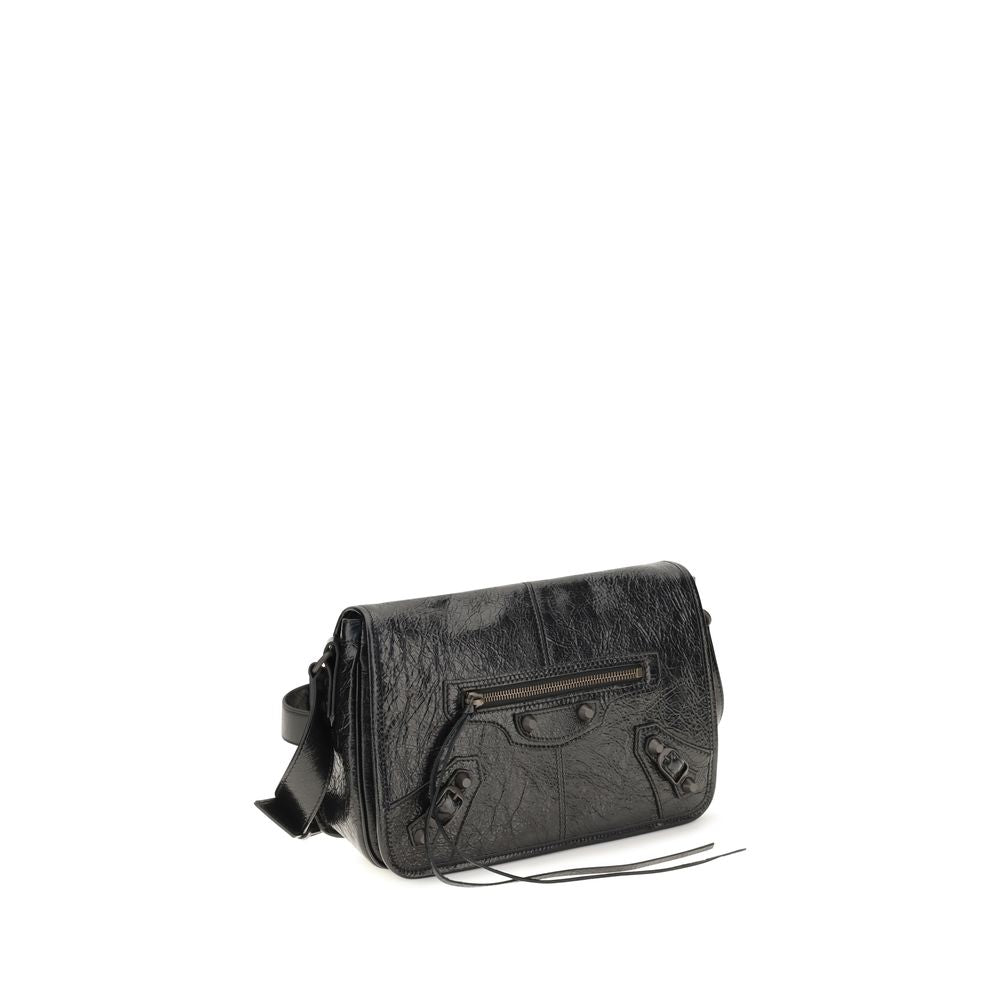 Balenciaga Le City Flap Messenger Leather Shoulder Bag - Black