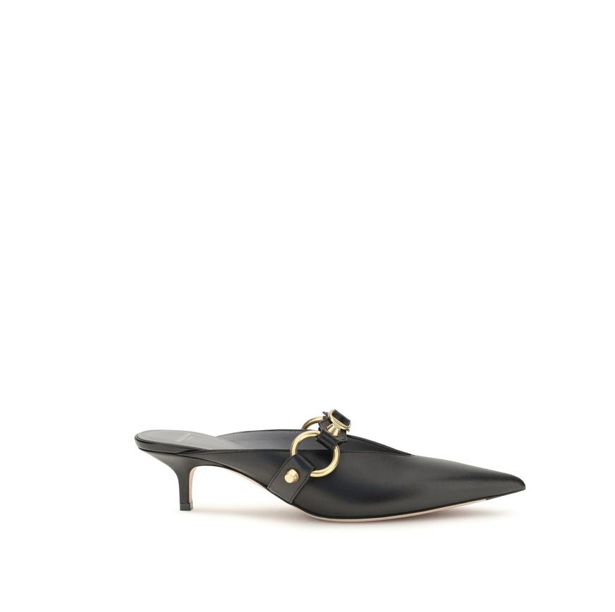 Balenciaga Leather Kitten Heel Mules - Black