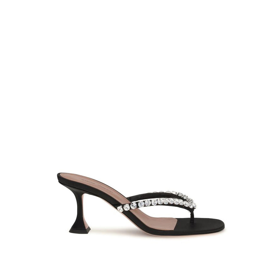 Amina Muaddi Gigi Silk Stiletto Heel Sandals - Black
