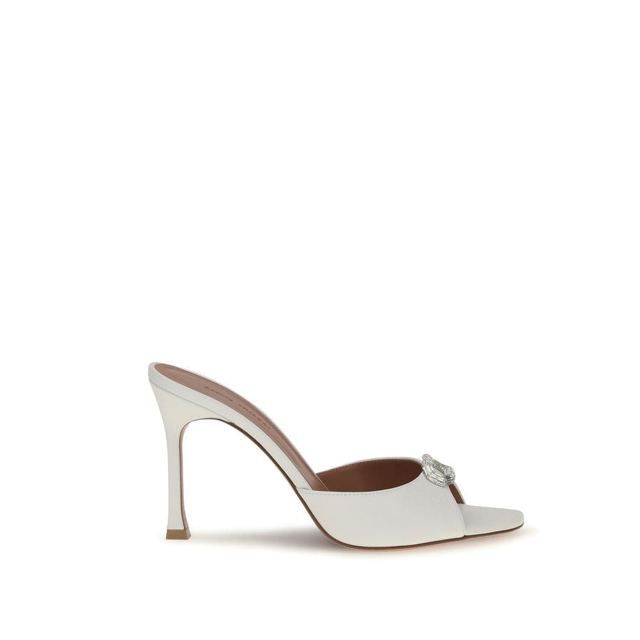Amina Muaddi Camelia Leather Mule Sandals - White