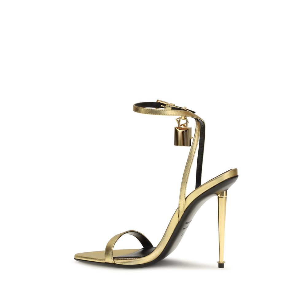 Tom Ford Padlock Pointy Naked Leather Stiletto Heel Sandals - Gold