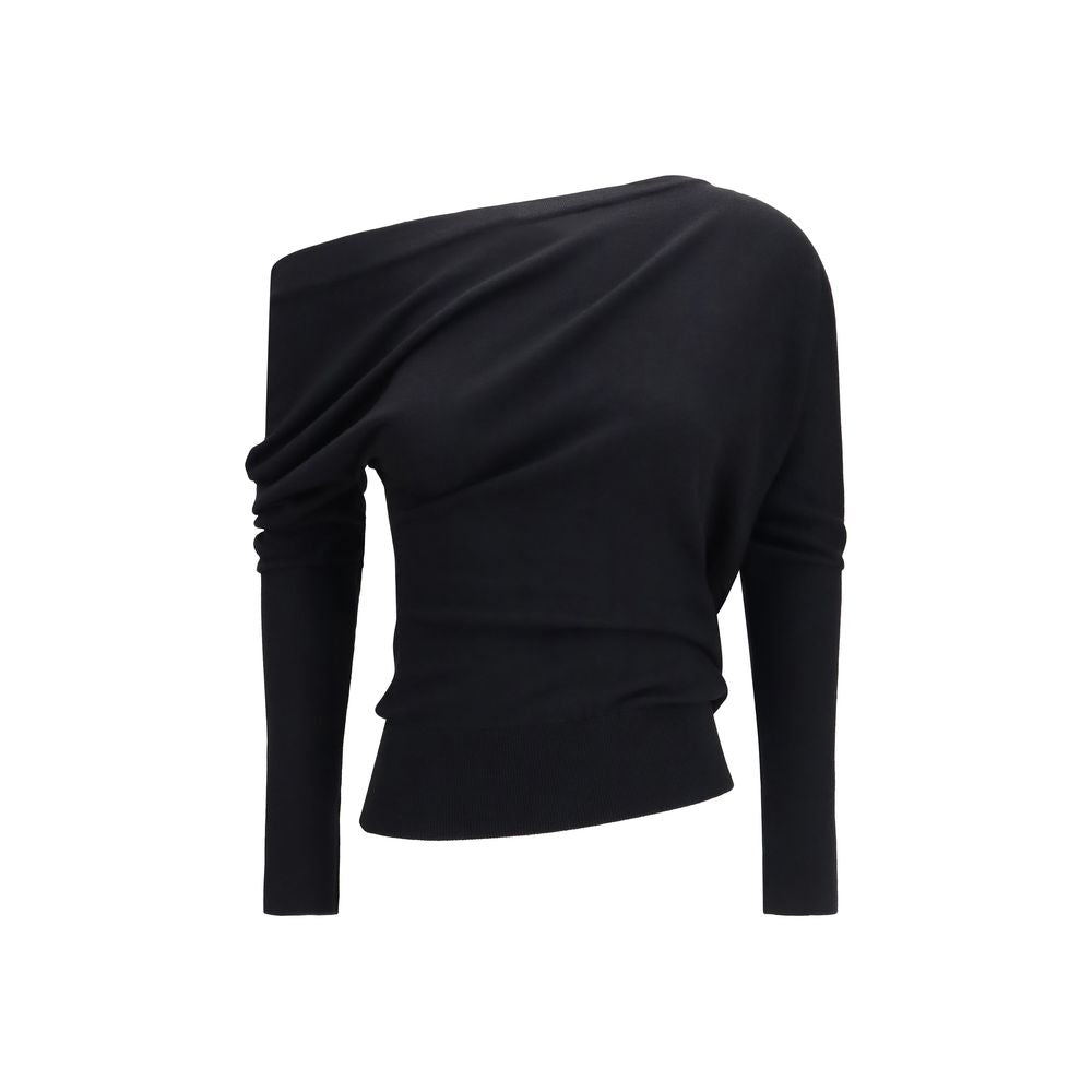 Tom Ford Asymmetric Off-Shoulder Knit Top - Black