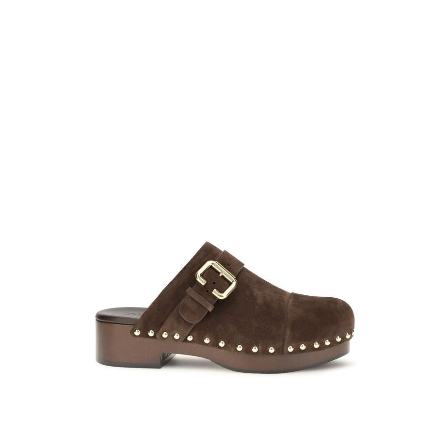 Chloé Jeannette Clog Mules In Suede Leather 