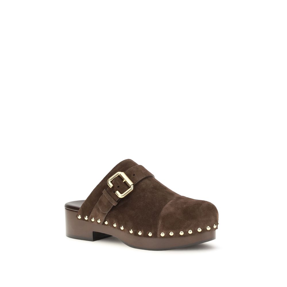 Chloé Jeannette Clog Mules In Suede Leather 