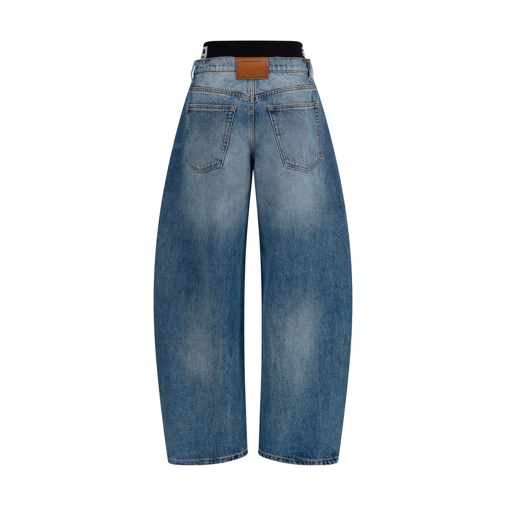 Alexander Wang Logo Waistband Layered Barrel Leg Jeans