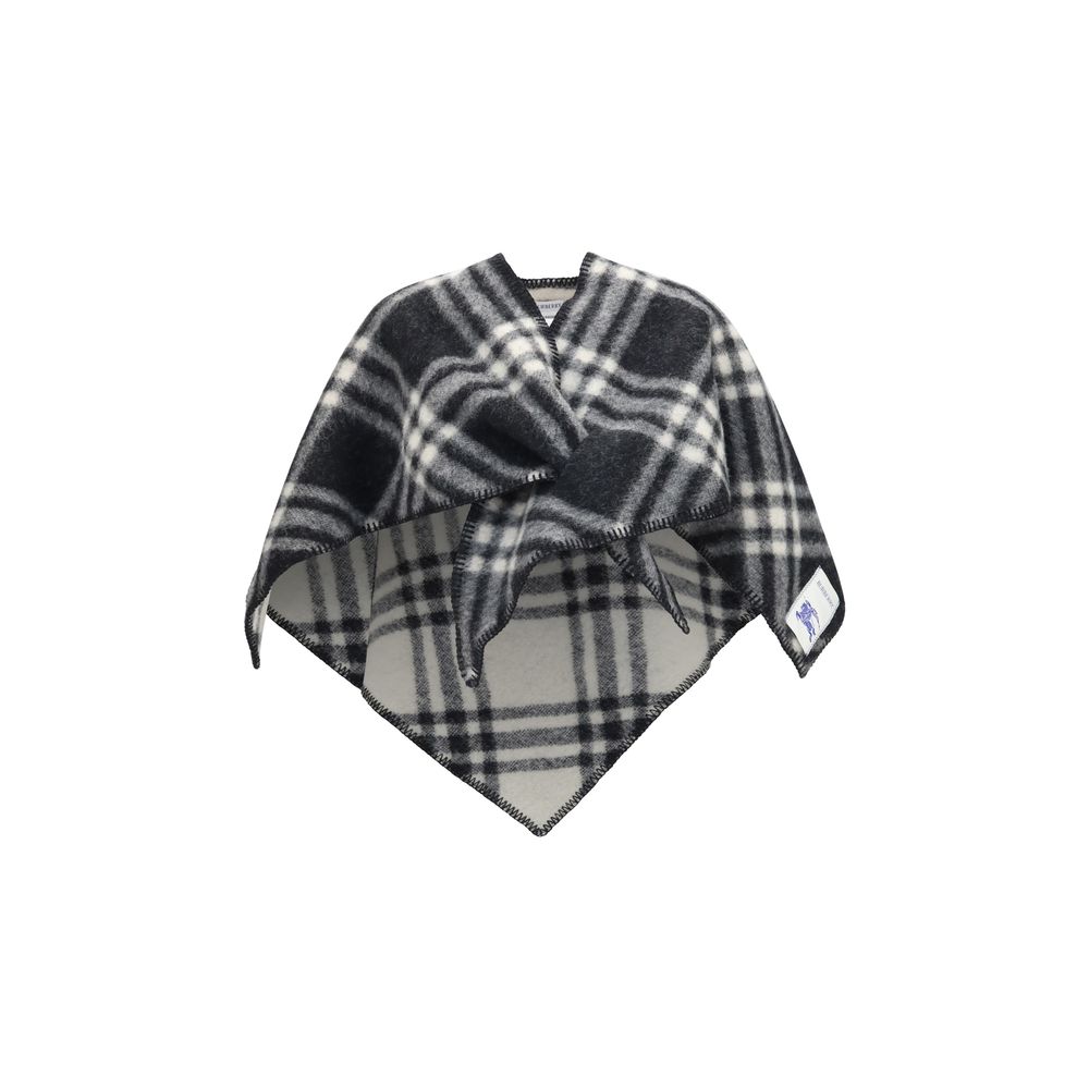 Burberry Rydal Short Wool Check Poncho &amp; Shawl Scarf - Black