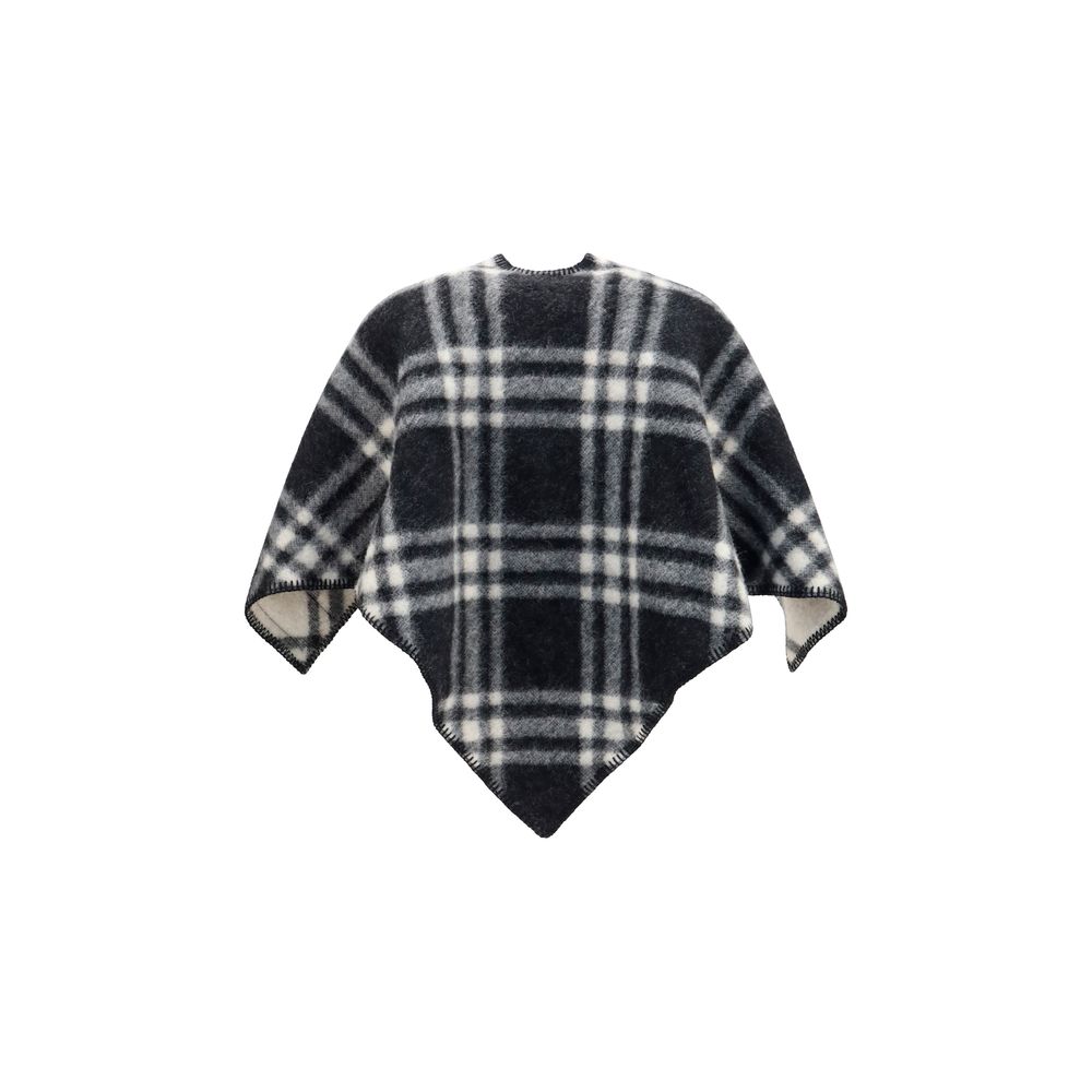 Burberry Rydal Short Wool Check Poncho & Shawl Scarf - Black