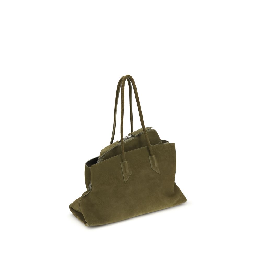 The Attico La Passeggiata Suede Leather Medium Top Handle Handbag - Green