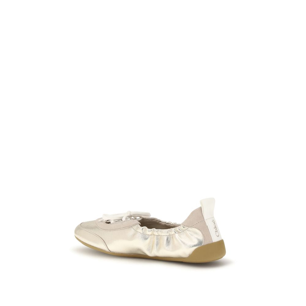 Chloé Kick Ballerina Leather Sneakers - Silver