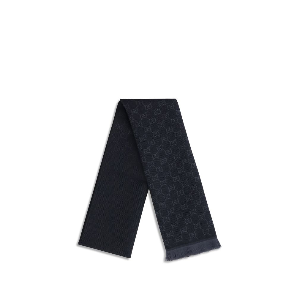Gucci GG Supreme Embroidered Wool Scarf - Black