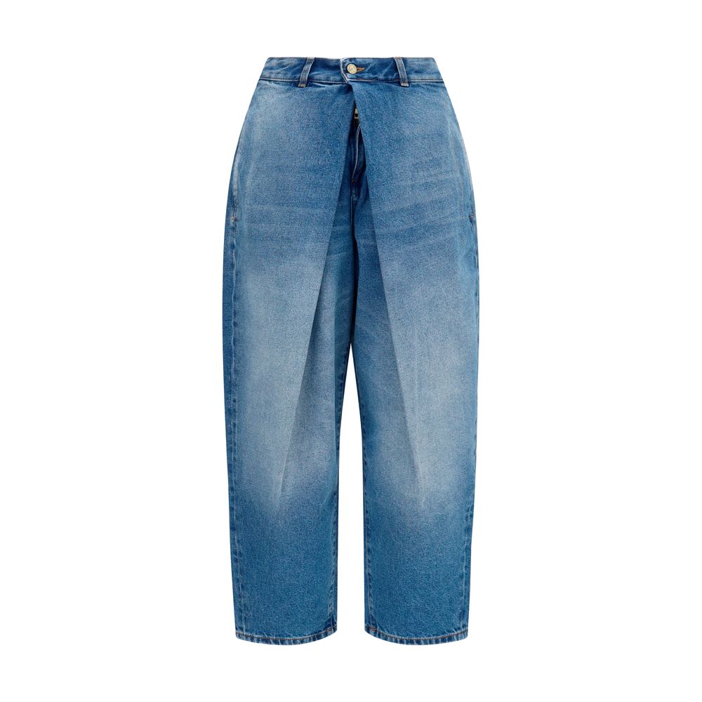 Balmain Relaxed Fit Barrel Leg Denim Jeans - Mid-Light Wash Blue