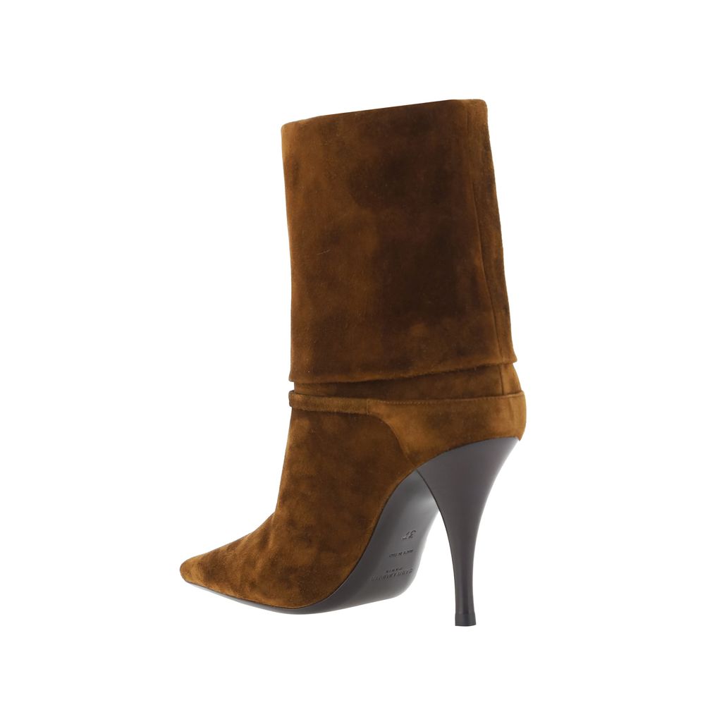 Saint Laurent Vicky Suede Leather Ankle Boots - Brown
