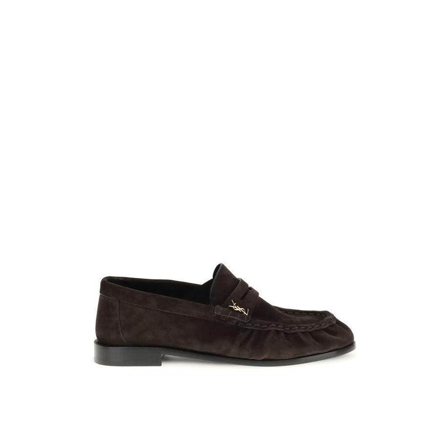 Saint Laurent Suede Leather Cassandre Le Loafers - Brown