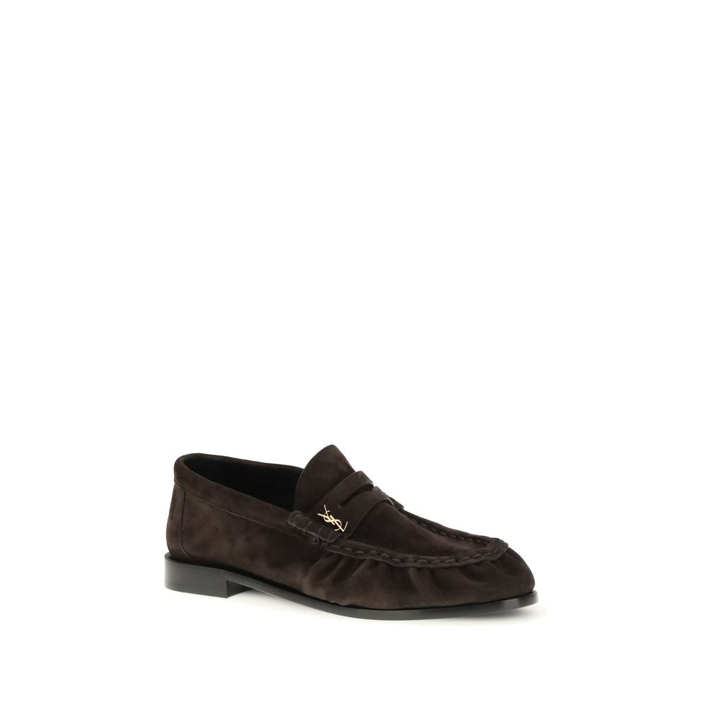 Saint Laurent Suede Leather Cassandre Le Loafers - Brown