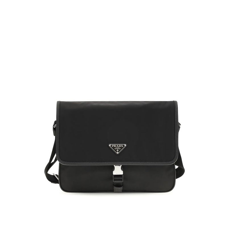 Prada Re-Nylon And Saffiano Leather Shoulder Bag - Black
