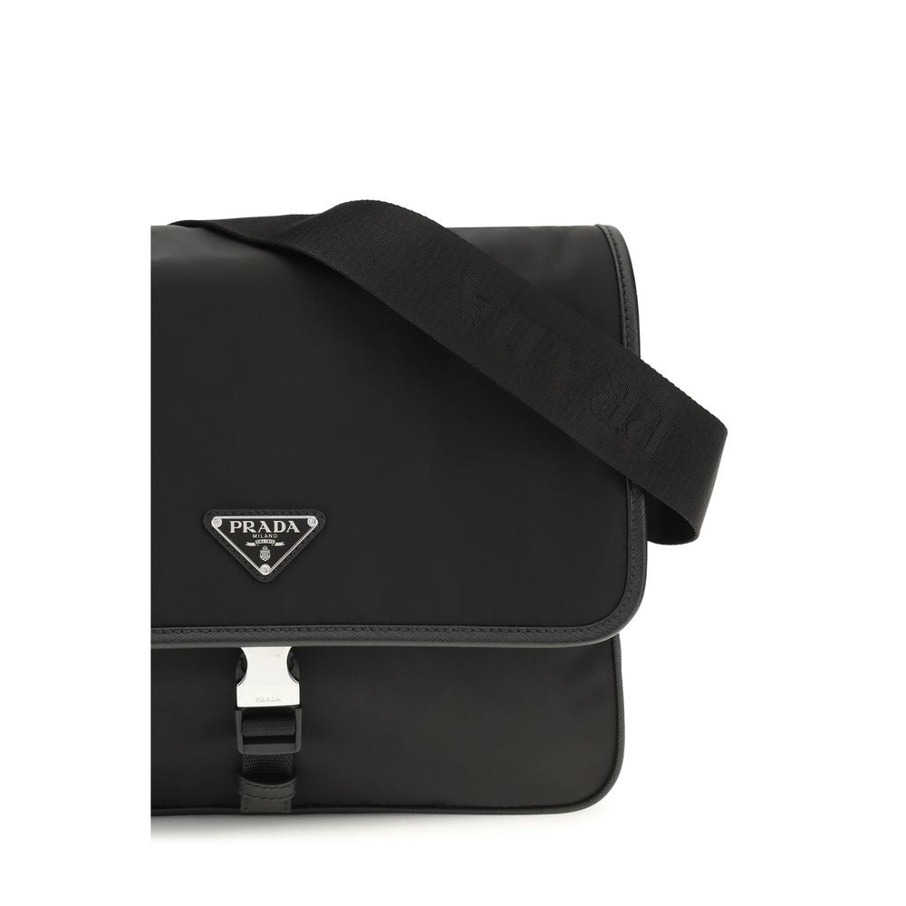 Prada Re-Nylon And Saffiano Leather Shoulder Bag - Black