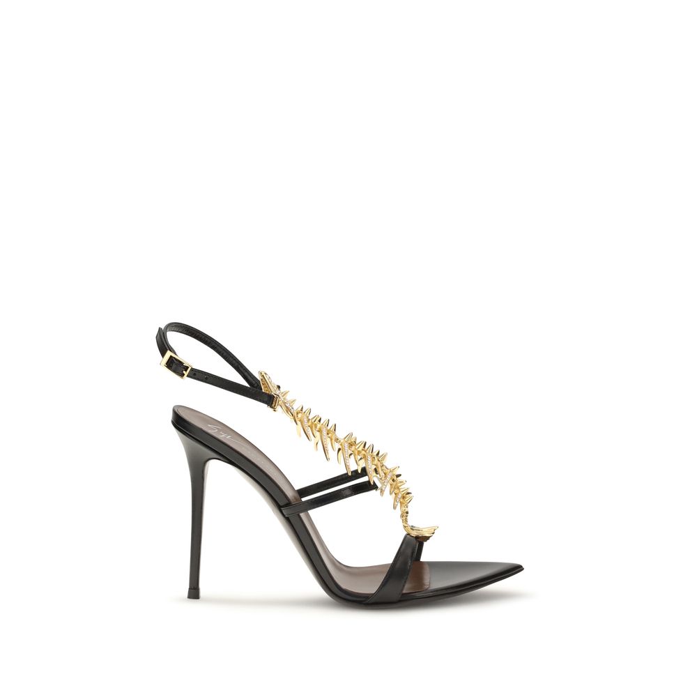 Giuseppe Fishbone Slim Heeled Sandals - Black