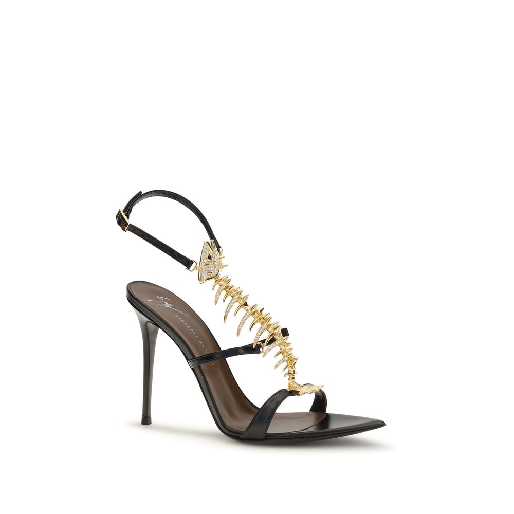 Giuseppe Fishbone Slim Heeled Sandals - Black