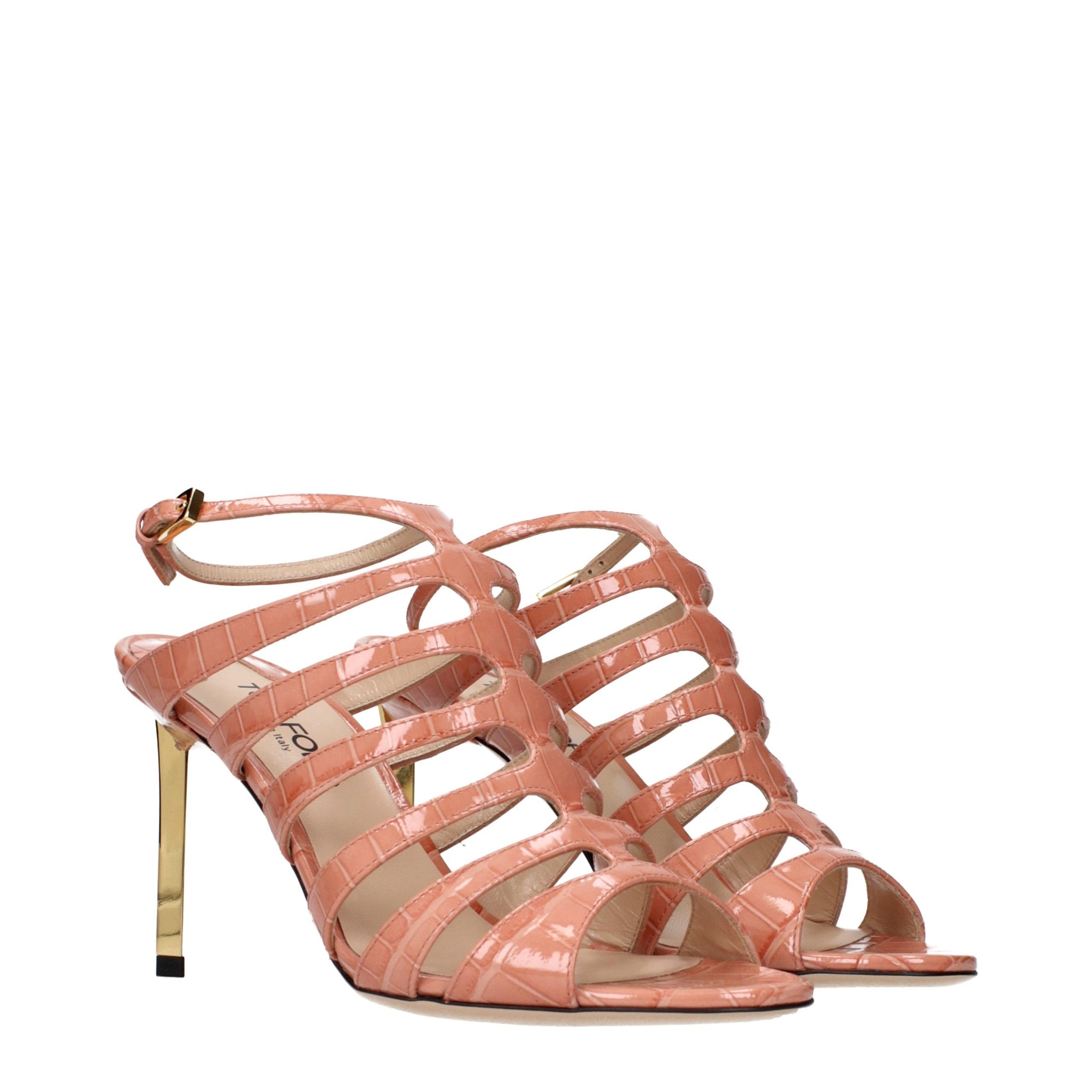 Tom Ford Crocodile Embossed Leather Stiletto Heel Sandals - Pink