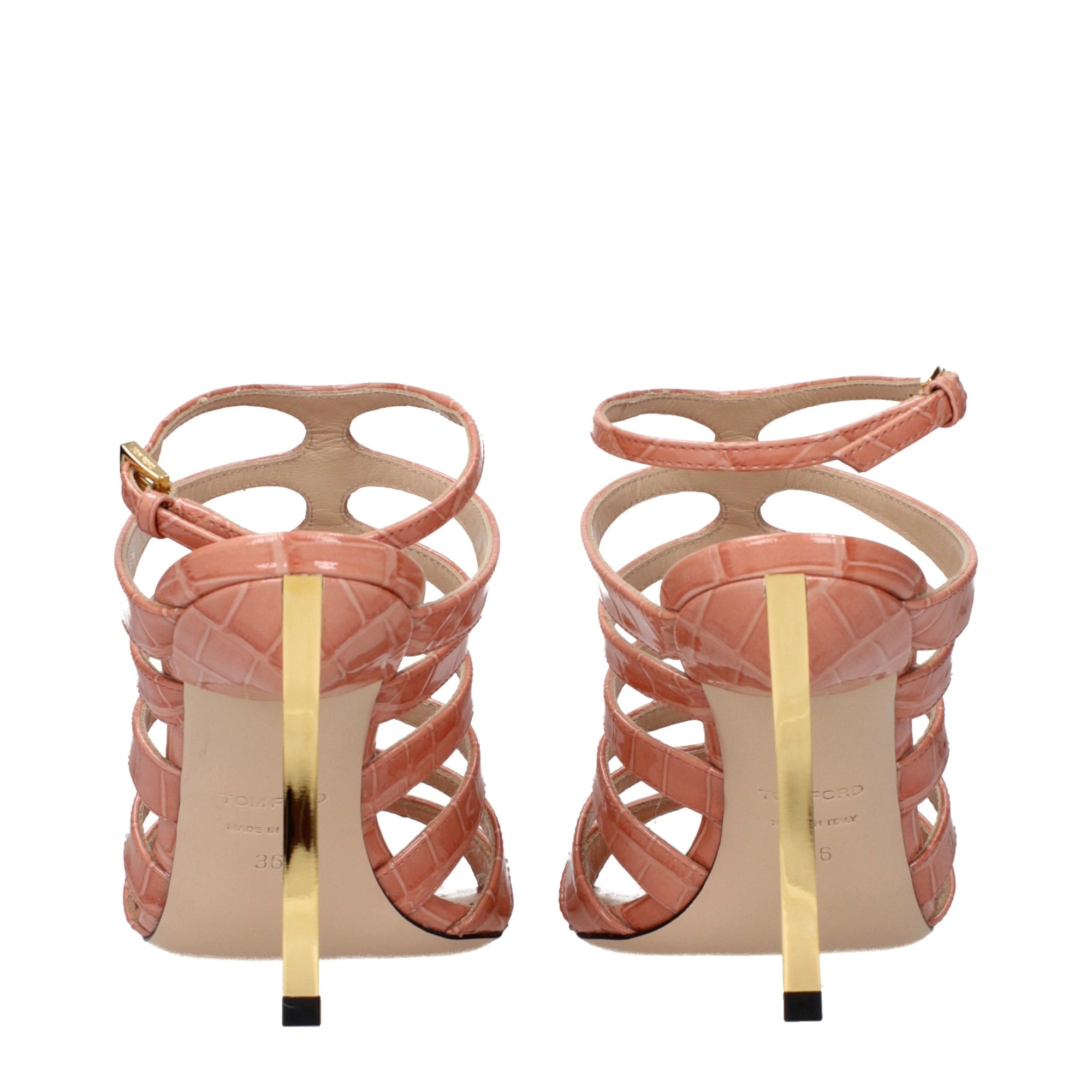Tom Ford Crocodile Embossed Leather Stiletto Heel Sandals - Pink