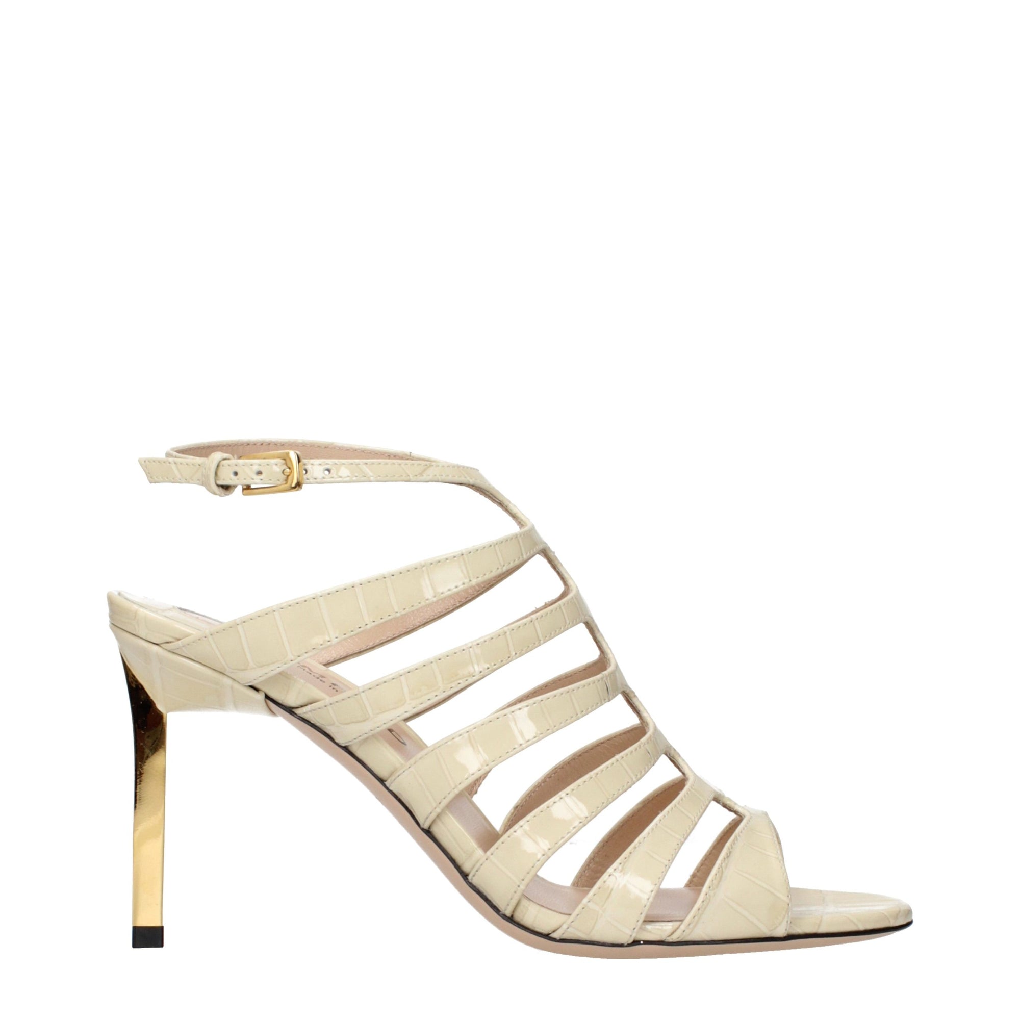 Tom Ford Crocodile Embossed Leather Stiletto Heel Sandals - Ivory/Light Beige