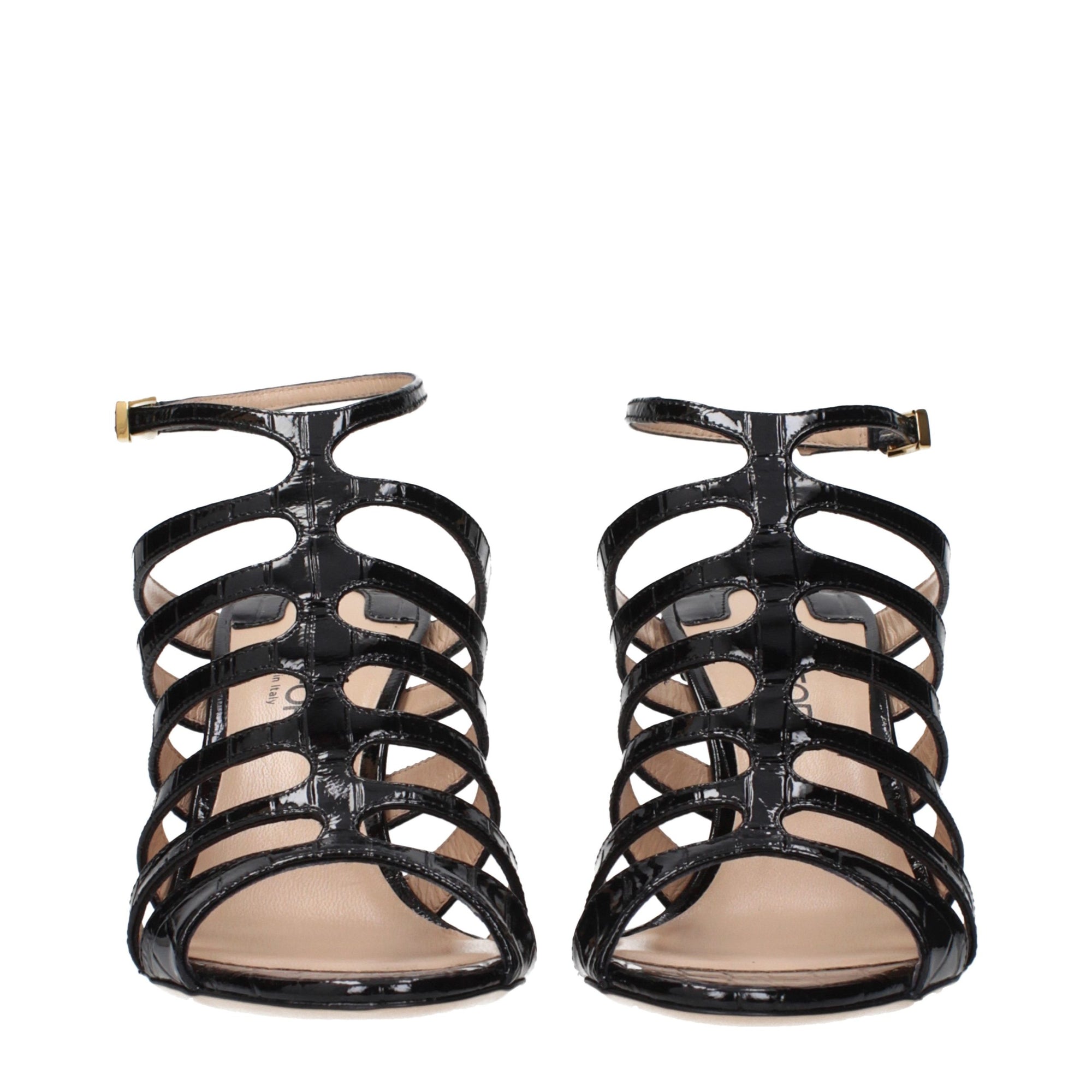 Tom Ford Crocodile Embossed Leather Stiletto Heel Sandals - Black