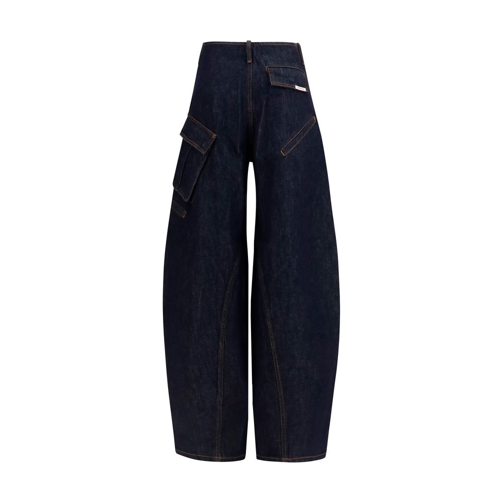 Self-Portrait Barrel Leg Cargo Jeans - Indigo Blue