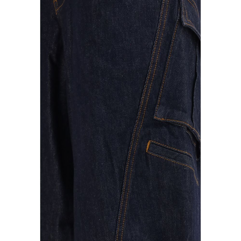 Self-Portrait Barrel Leg Cargo Jeans - Indigo Blue