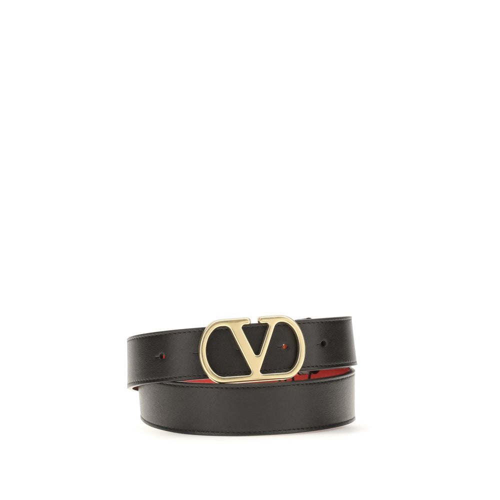 Valentino Garavani VLogo Reversible Leather Belt - Black &amp; Red