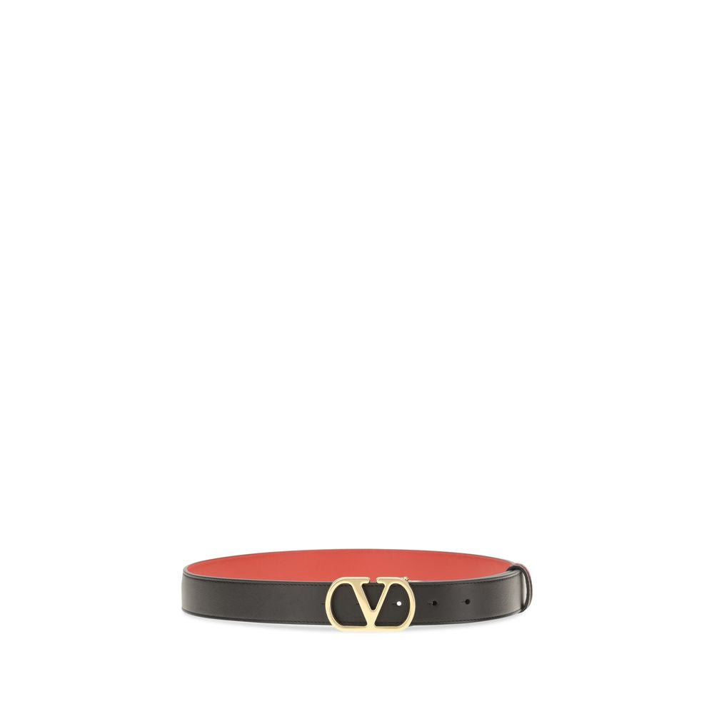 Valentino Garavani VLogo Reversible Leather Belt - Black & Red