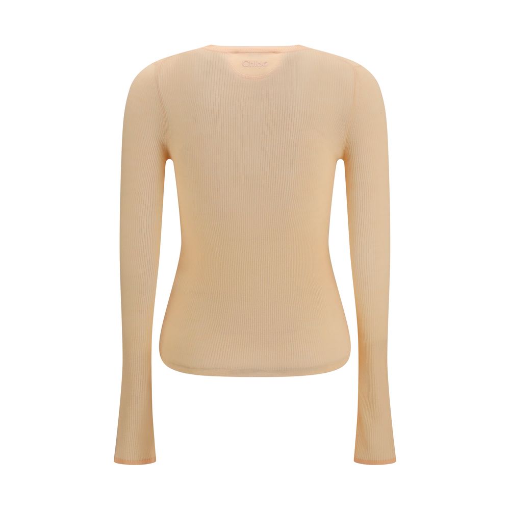 Chloé Wool Ribbed Half-Placket Sweater - Peachy Orange