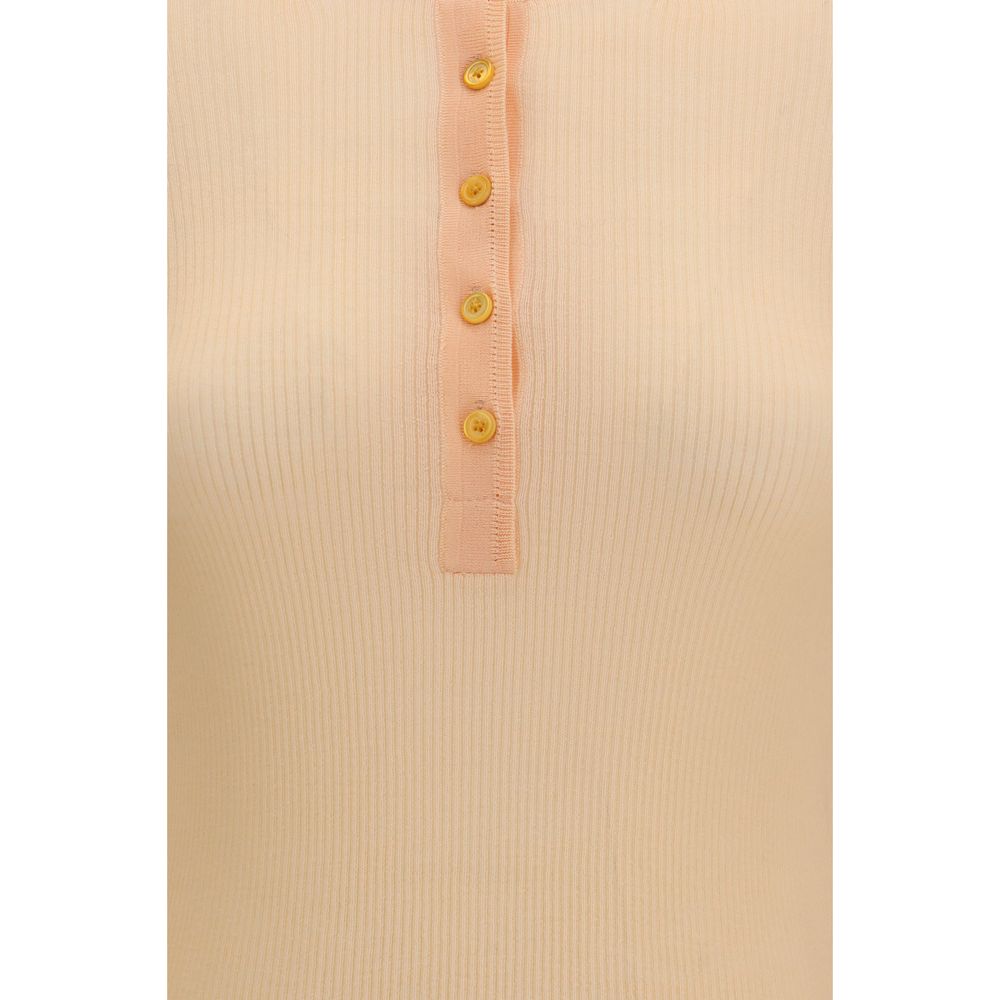 Chloé Wool Ribbed Half-Placket Sweater - Peachy Orange