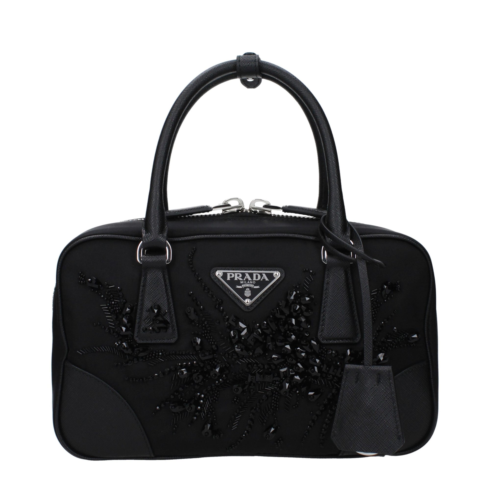 Prada Sequins Fabric Handbag - Black