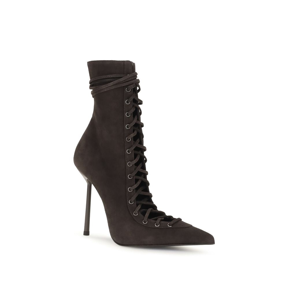 LE SILLA Colette Lace-Up Leather Stiletto Heel Boots - Dark Brown