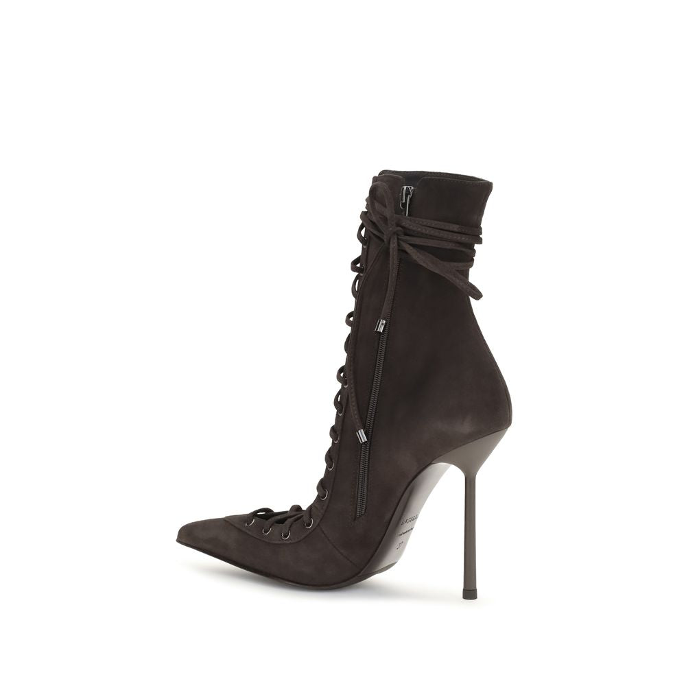 LE SILLA Colette Lace-Up Leather Stiletto Heel Boots - Dark Brown