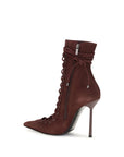 LE SILLA Colette Lace-Up Leather Stiletto Heel Boots - Dark Brown