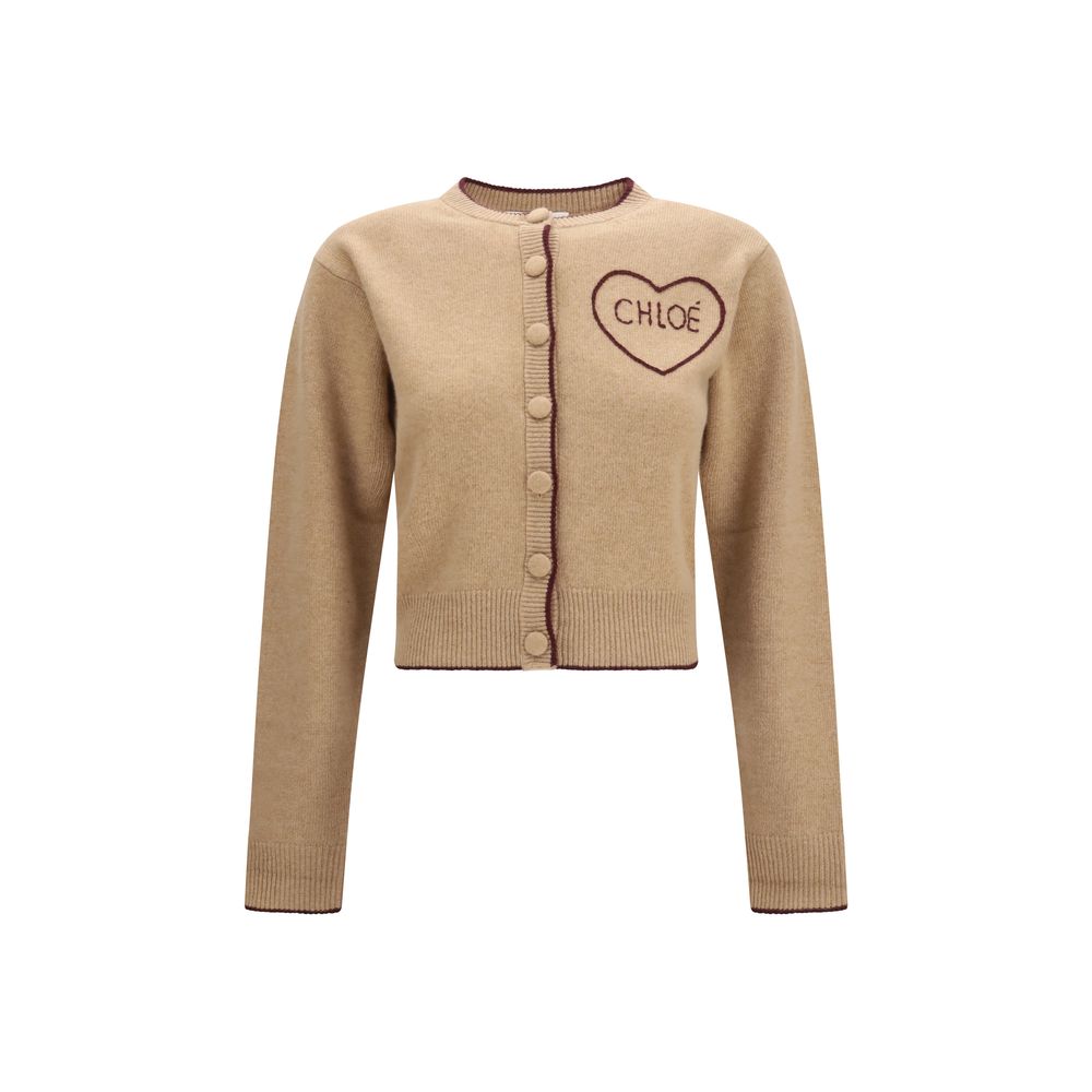 Chloé Wool Heart Logo Cardigan - Beige