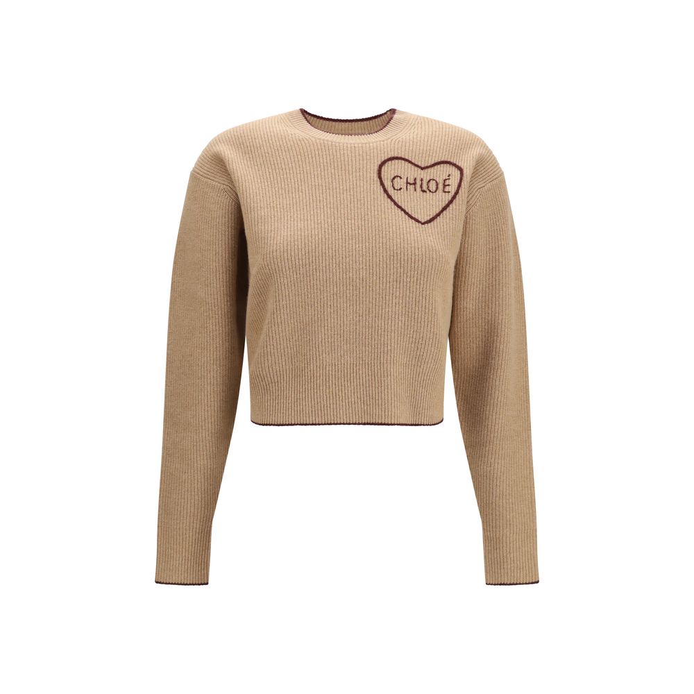 Chloé Wool Heart Logo Sweater - Warm Beige