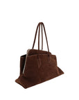 The Attico La Passeggiata Suede Leather Medium Top Handle Handbag - Choc Brown