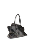The Attico La Passeggiata Croc Embossed Leather Top Handle Medium Handbag - Espresso Black